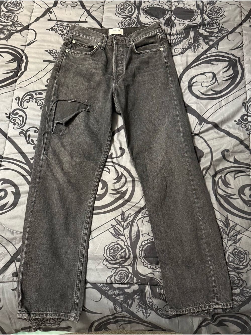 Agolde Women's Black-Gray Washed Straight Leg Jeans